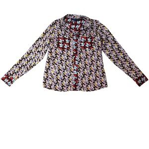 Tommy Hilfiger Womens Floral Print Button Up Shirt Top Xs